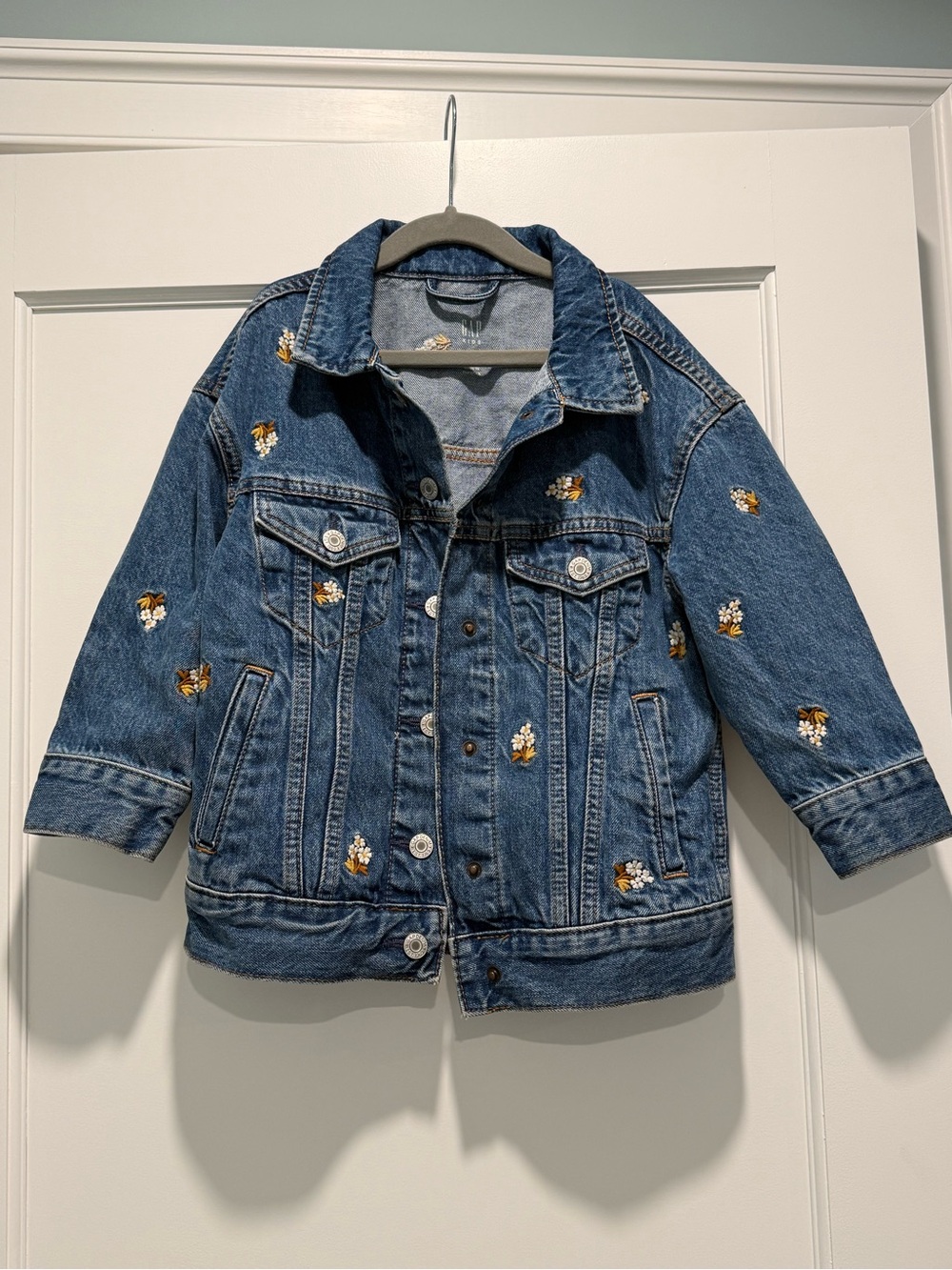 GAP Kids Blue Denim Jacket with Floral Embroidery